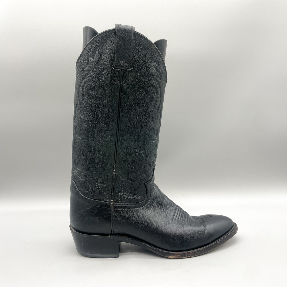 Justin Mens 9.5D Western Cowboy Boots Black Leather Rugged Rockabilly Goth Biker